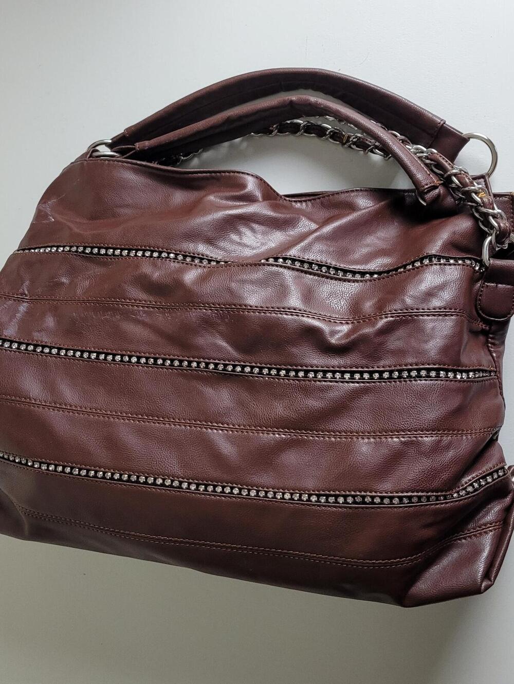 Brown Slouch Purse with Rhinestones shoulder Bag